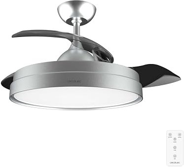 Cecotec Ventilador de Techo con Luz Energysilence Aero 4300 Invisible Steel. 35W, 6 Velocidades, Aspas Retráctiles, Mando a Distancia, Temporizador, Luz LED Integrada, Intensidad Lumínica Regulable