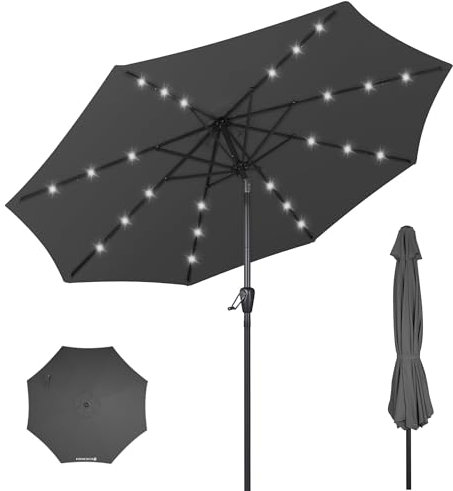 HOMEDEMO Sonnenschirm Balkon 270 cm Anthrazit mit Kurbel LED-Lichtern, Balkonschirm, Gartenschirm, Strandschirm, Marktschirm, Terrassenschirm, Tischschirm, Schutz 50+ Knickbar Neigbar, patio umbrella