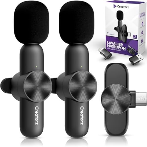 Creatorz® Wave II Lavalier Mikrofon [TESTSIEGER] Ansteckmikrofon für iPhone/Android/PC – Ultraleichtes Mini Mikrofon Handy Kabellos – Wireless Microphone für YouTube, TikTok, Meeting