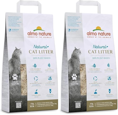 Almo Nature Ultra Assorbent Cat Litter - Grain Texture, Compostable, Total Odor Control & Dust Free - 4 kg (Pack of 2)
