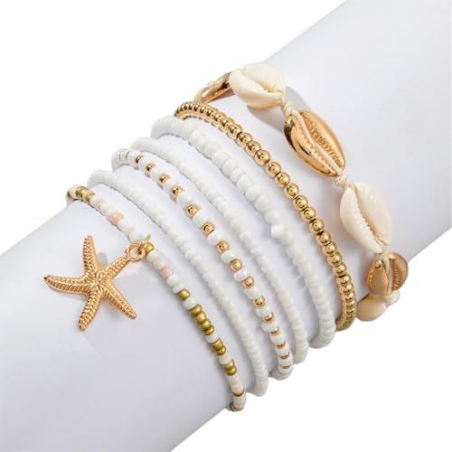 KUMSODE Lot de 7 bracelets de cheville en perles de style bohème pour femmes et filles