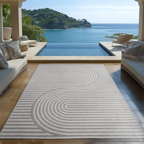 Carpetsale24 Outdoor Teppich Grau 280x370 cm, Wetterfest & UV-beständig, ideal für Küche, Balkon, Terrasse, Garten auch Wohnzimmer und Esszimmer, Skandinavisches Boho-Design, Leicht zu Reinigen