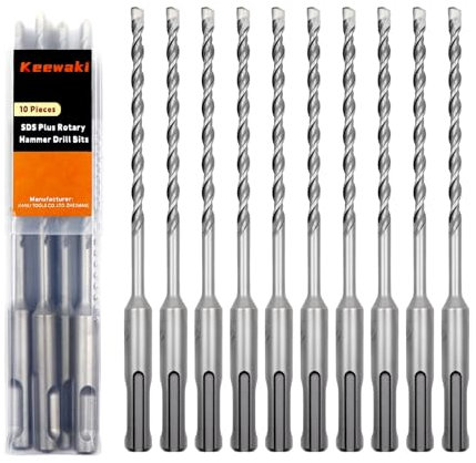 Keewaki SDS Plus Rotary Hammer Drill Bit Set - 10-Piece 5mm x160mm Concrete Masonry Drill Bits for Brick, Cement & Stone - Durable Alloy Tip, Fast Drilling