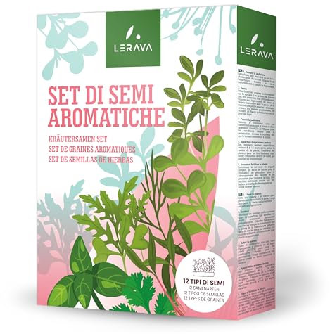LERAVA® - Kit Herbes Aromatiques - 12 Variétés: Cresson, Roquette, Aneth, Marjolaine, Basilic, Persil, Ciboulette, Thym, Mélisse, Origan, Coriandre, Sarriette - Graine a Semer - plante aromatique