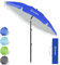 Grandekor Sonnenschirm Ø 200 cm knickbar Balkon Strandschirm Gartenschirm Marktschirm, Terrassenschirm mit Bodenhülse & Drehstange & Schutzhülle, Sonnenschutz UV50+ Blau Rund
