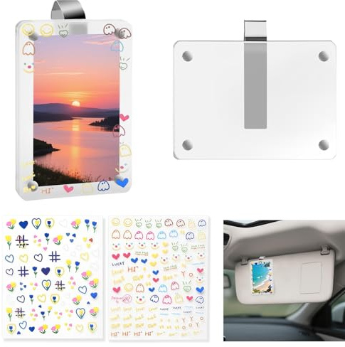2 Stück Magnetischer Personalisierter Fotohalter, Bilderrahmen für Auto | Abgerundete Ecken, mit 2 Aufkleber, Gut Verarbeitet, für Auto-Sonnenblenden, Kühlschränke, Metallschränke