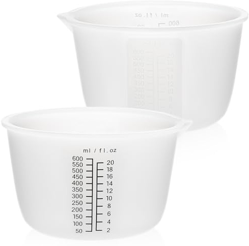 Luxeu Mesurer en Silicone avec Gradué, 2 Pièces Verre Doseur Silicone 600ml, Bol Doseur pour Resine Epoxy, Réutilisable Measuring Cups pour Moules Coulée Résine Époxy, Bricolage Main