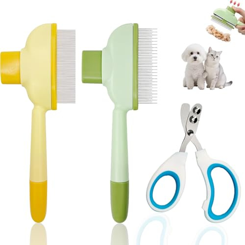 2 Pièces Peigne pour Chats, Coupe Griffes Chat, Peigne Anti Puces Avec Bouton de DéVerrouillage, Brosse Anti Poils Animaux pour Compagnie Poil Court Et Poil Long, Nettoyage Rapide Des Poils Errants