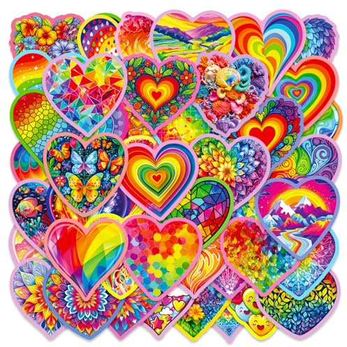 RGBEE Regenbogen Herz Aufkleber 50 Stücke, Graffiti Liebe Wasserfeste Stickers für Scrapbook Kindle Laptop Journal Koffer Skateboard Fahrrad Helm Motorrad