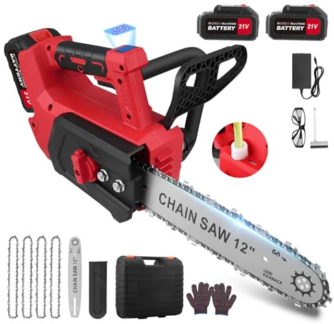 Tronçonneuse électrique sans fil de 30 cm - 2 x 4000 mAh - Avec indicateur de charge résiduelle LED - Longueur de coupe : 30 cm - Moteur sans balais 1500 W - Pour outils de jardin, coupe du bois
