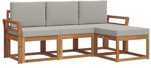 vidaXL Outdoor-Sofagarnitur mit Kissen 4 pcs Natürlich und Hellgrau, Gartenlounge, modernes Outdoor-Sofa-Set, langlebige Terrassen-Sitzgarnitur, komfortable Sitzgelegenheiten für die Terrasse