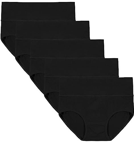 INNERSY Unterhosen Damen Schwarz High Waist Slips Baumwolle Postpartum Unterwäsche Frauen 5 Pack (XXL, Schwarz)