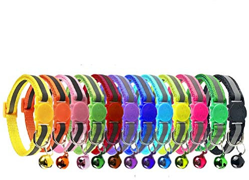 Cluos 12 PACK Reflective Cat Collars Quick Release with Bell Safety Nylon Kitten Collars Adjustable 19-32cm