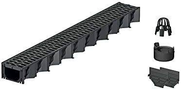1m ACO Hexaline 2.0 Entwässerungsrinne mit Microgrip Stegrost Ablauf vertikal Bodenrinne Terrassenrinne