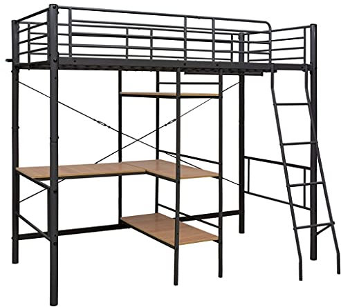 vidaXL Etagenbett mit Tischrahmen Metallbett Hochbett Bett Kinderbett Jugendbett Bettgestell Schlafzimmerbett Grau Metall 90x200cm