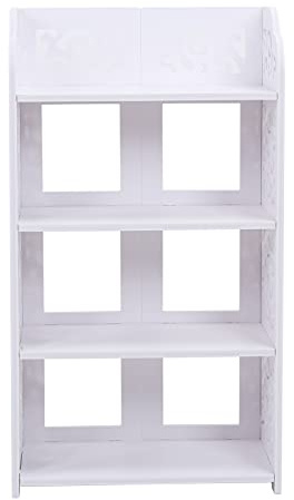 Schuhschrank mit 4 Ebenen, Weiß, Holz, Geschnitzt, Multifunktional, Eckschrank, 40x23x71cm