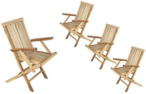 SAM 4er Set Balkonstuhl Mallorca, Teakholz massiv, zusammenklappbarer Gartenstuhl mit Armlehnen, Klappstuhl für Balkon, Garten & Terrasse