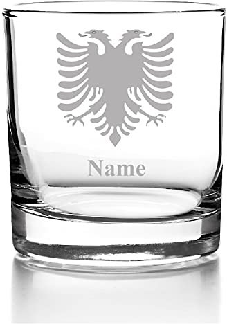 Whiskyglas mit Gravur, Personalisiert mit Namen Geschenk für Männer Whiskeyglas Albanien Flagge