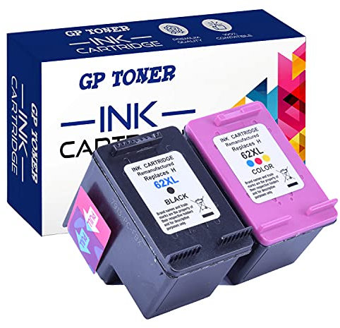 GP TONER DRUCKER PATRONEN Kompatibel mit HP 62-XL für HP Envy 5540 5600 7600 Series e-All-in-One, OfficeJet 200 250 5700 5740 8000 Series, Menge:1 Set = (2 Drukerpatronen)