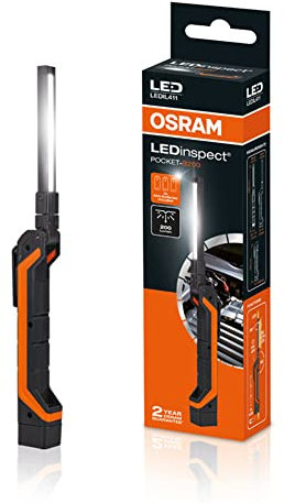 OSRAM LEDIL411 LEDinspect POCKET-B200, Ispezione Sottile, 6500K, Luce di Lavoro a LED a Batteria, Magnetica, Flessibile, Include Gancio