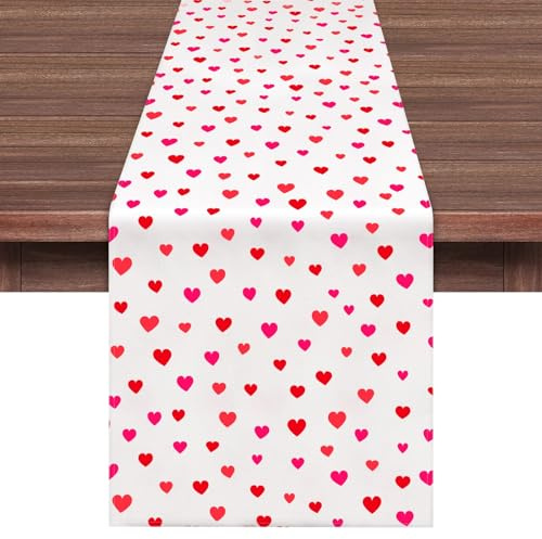 Ruisita Valentinstag-Tischläufer, Tischbänder, 35,6 x 183,9 cm, Polycotton, kleine Herzen, Valentinstag-Tischdekoration und Valentinstags-Partyzubehör