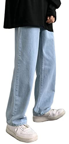 ORANDESIGNE Herren Weitem Bein Jeans Baggy Hip Hop Denim Hose Straight Leg Casual Relaxed Fit Breite Freizeithose Streetwear Männer Y2K Hellblau S