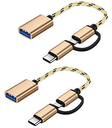 SELIACR Adaptador USB C/Micro a USB 3.0, Convertidor USB C a USB 3.0, Cable Adaptador Micro a USB 3.0 OTG Compatible con Samsung Galaxy Android Google Huawei iMac(Oro)