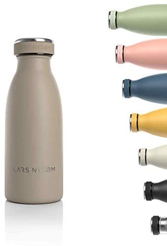 LARS NYSØM Edelstahl Trinkflasche 350ml, 500ml, 750ml, 1L, 1 5 liter | Thermosflasche Kohlensäure geeignet | Auslaufsichere Wasserflasche für Sport, Outdoor, Schule (Taupe Brown, 350ml)