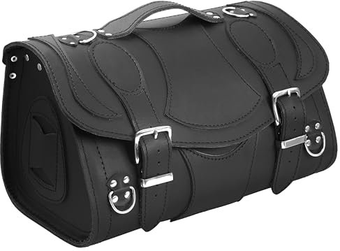 ORLETANOS Lederkoffer Devil schwarz kompatibel mit Harley Davidson XS Sissybar Koffer Rolle Roller Vespa Moped Motorrad Gepäckträger Chopper Custom schwarz Trike Quad