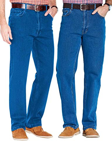 Chums Men's Denim Jeans in Pack of 2 Stretch Fabric Side Elasticated Waistband Stonewash Finish