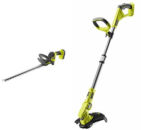 Ryobi RY18HT55A-120 18V ONE+ Cordless 55cm Hedge Trimmer Kit (1 x 2.0Ah) & OLT1832 ONE+ Cordless Grass Trimmer, 25-30cm Path (Zero Tool), 18 V, Hyper Green (Battery, Charger and Blade Not Included)