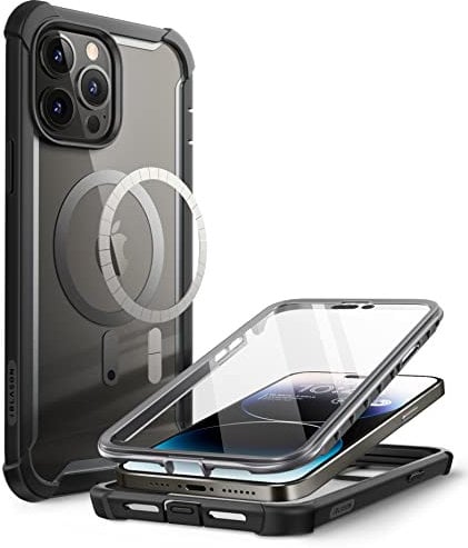 i-Blason AresMag Case Compatible with MagSafe for iPhone 14 Pro Max 6.7 inch (2022), Full-Body Clear Rugged Bumper MagSafe Case with Built-in Screen Protector (Black)