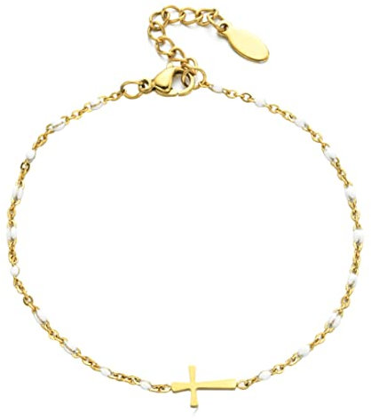 Bracelet D'Amitié, Pendentif Croix ChréTienne, Bracelet RéGlable En Argent 925/Plaqué Or Bracelets Pour Femme