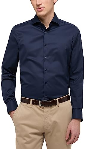 ETERNA Herren Langarmhemd Slim Fit Cover Hemd Twill Navy Uni Hemd (1er Pack)