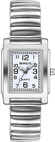 JewelryWe Damenuhr Elegant Analog Quarz Armbanduhr Damen Klassische Rechteckig Geschäfts Beiläufige Uhr mit Elastisch Metall-Armband Silber Weiß