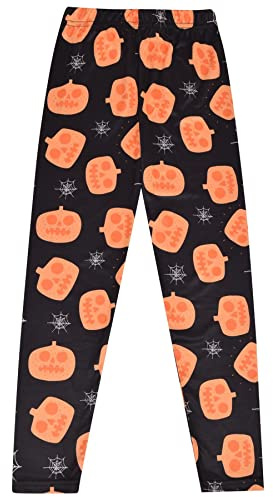 A2Z 4 Kids Halloween Spider Web Skull Leggings Girls Ages 3-13 | Stretch Costume Bottoms Soft Party Trick Treat School Event Wear