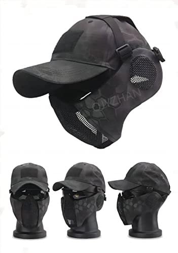 Taktische Faltbare Mesh Maske +Mit Justierbarer Baseball Cap Mit Ohrenschutz, Für Paintball Schießen Cosplay CS Spiel