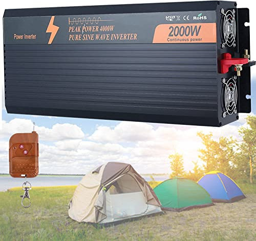 Inverter a Onda sinusoidale Pura, convertitore di Tensione per Auto, con 2 Prese e 1 USB 2 ventole, Centrale elettrica, generatore di batterie (2000 W 24 V a 220 V)