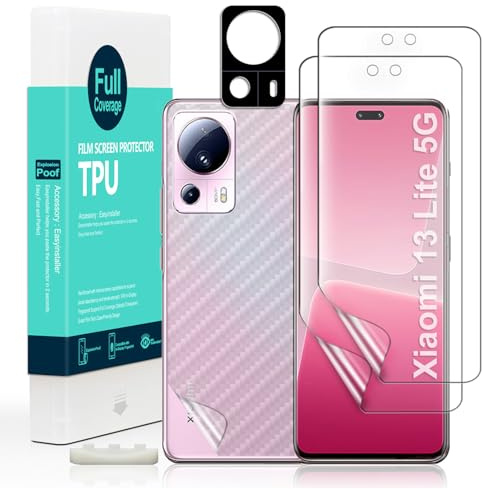 Ibywind Protector de pantalla para Xiaomi 13 Lite 5G(6.55),con 2 piezas de película de TPU flexible,1 pieza de protector de lente de cámara,1 pieza de película de fibra de carbono trasera