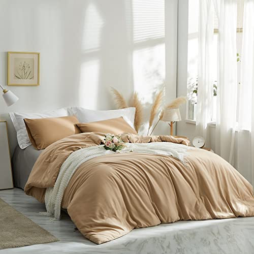 Lanqinglv Bettwäsche 135x200cm 2teilig Aprikose Uni Einfarbig Bettbezug Deckenbezug 135x200cm mit Reißverschluss und Kissenbezug 80x80cm aus Renforce Microfaser