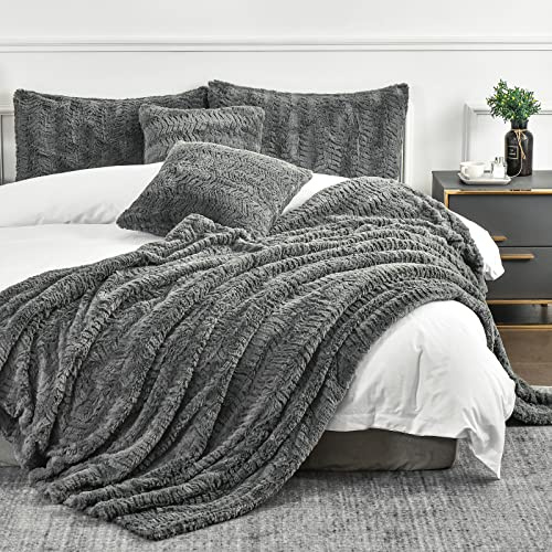 YUSOKI Luxuriöse Kunstfelldecke für Queen-Size-Bett, 2 Schichten, 3,3 kg, alle Altersgruppen, Heimdekoration ohne Kissen (Grau, 228,6 x 228,6 cm)