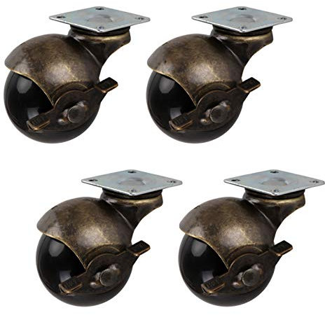 Lenkrollen, 4 Stück Kugelrollen, 2 Zoll 50 mm Nylon-Lenkrolle, antike Ersatz-Möbelrollen, 360-Grad-Schwenkräder, for Sofa, Tisch, Stühle, Vintage-Bronze-Farbe (Bremse) (Color : Brake)