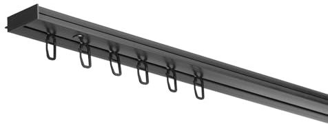 RENA Vorhangschiene 1-Läufig Gardinenschiene aus Kunststoff Vorhang-Deckenschiene mit Überklipshaken Gardinenleiste Gardinenstange Gardinen Vorhänge für Deckenmontage Schwarz 250cm