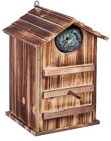 Relaxdays Casetta per Uccelli, Nido in Legno Fiammato, Casa Appesa per Uccellini Giardino, 38,5 x 25 x 28 cm, Naturale