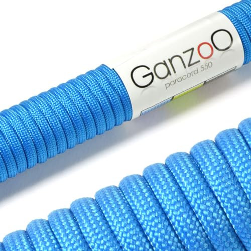 Ganzoo Paracorde 550, 4mm Corde, 3 Mètres, Polyester, Type 3-7 brins intérieurs, Le Bricolage de Laisse de Chien Collier Bracelet, Camping Survie et Outdoor Corde à Tout Faire, Bleu Clair