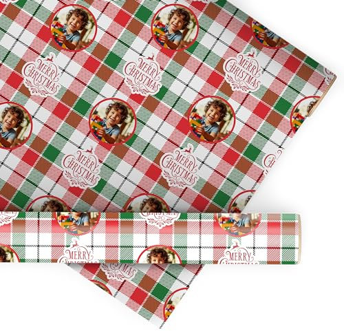 wandmotiv24 Geschenkpapier personalisiert, 100 x 210cm, 2.1 qm, Foto anpassen, kariert, Merry Christmas, Fotogeschenk, Geschenk für Freunde und Familie M0027