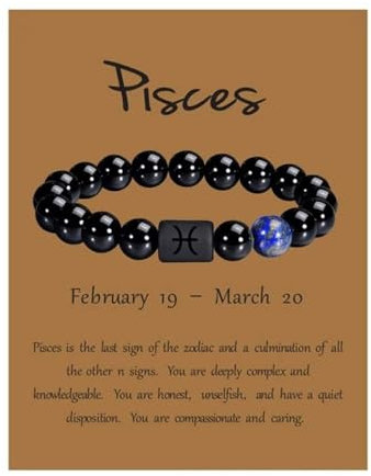 CECE&COLE Sternzeichen-Stein-Armband – 8 Mm Natürliches Schwarzes Onyx-Perlenarmband – Sternzeichen-Sternbild-Horoskop, Himmlischer Astrologie-Schmuck – Geschenk Für Damen Und Herren, Fische, 21,5 cm