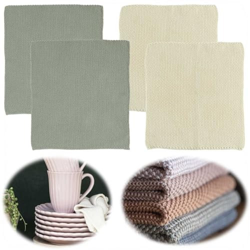 LS-LebenStil Vintage Spüllappen 25cm Grün Mynte Gestrickt 100% Baumwolle Oeko-TEX 100 waschbar Putzlappen Reinigungstuch Geschirrtücher Spültuch Fusselfrei