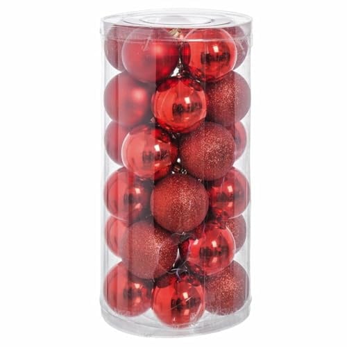 BigBuy Christmas Weihnachtskugeln rot Kunststoff Glitzer 6 x 6 x 6 cm (30 Stück)