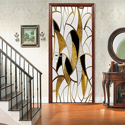 Stickers Porte Or - Noir - Blanc Autocollants de Décoration pour Porte Poster pour Porte PVC Stickers Porte Placard Amovible Poster Porte Imperméable Stickers de Porte Auto Adhésif 95x215cm
